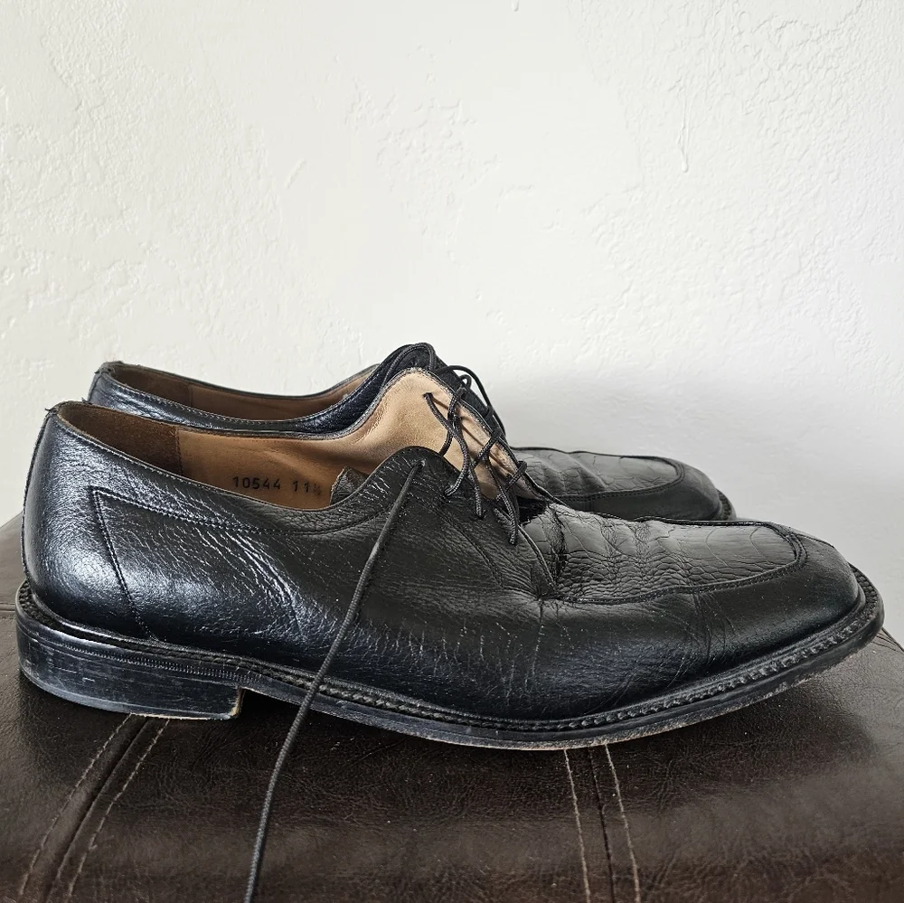Belvedere Florence All Black Exotic‎ Leather Crocodile Oxford Shoes Sz 11.5M